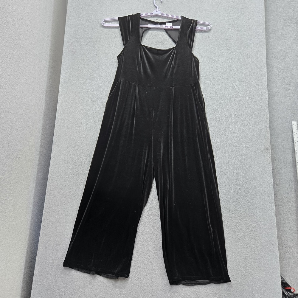 Old Navy Women Jumpsuit XXL Black Velvet Velour Wide-Leg Sleeveless Ankle